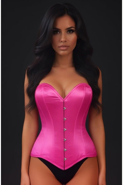 Lavish Hot Pink Satin Overbust Corset Sweetheart Neckline Busk Closure - Daisy Corsets