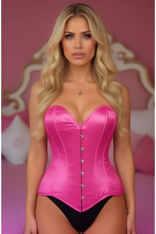 Lavish Hot Pink Satin Overbust Corset Sweetheart Neckline Busk Closure - Daisy Corsets