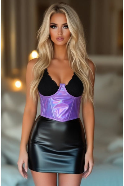 Lavish Lavender Holo Open Cup Underwire Waist Cincher - Daisy Corsets