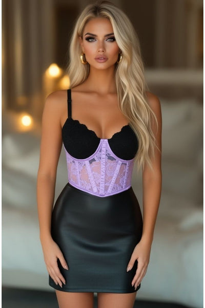 Lavish Lavender Sheer Lace Underwire Waist Cincher Corset - Daisy Corsets