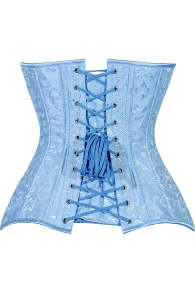 Lavish Lt Blue Brocade Overbust Corset W/Busk Closure - Daisy Corsets