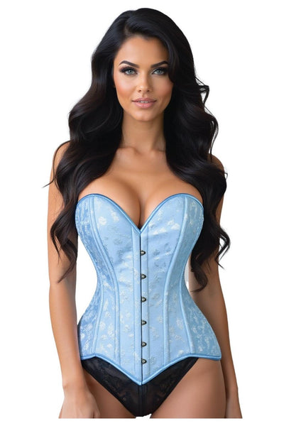 Lavish Lt Blue Brocade Overbust Corset W/Busk Closure - Daisy Corsets