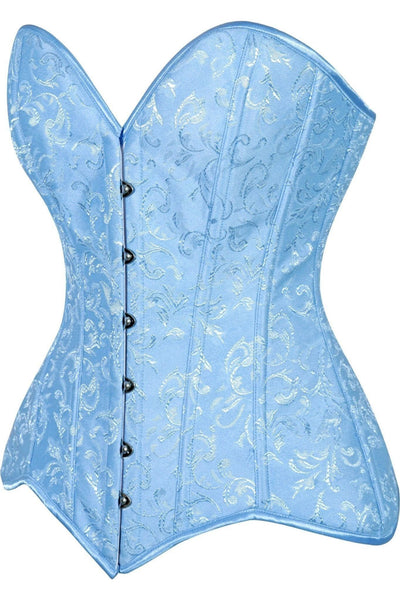 Lavish Lt Blue Brocade Overbust Corset W/Busk Closure - Daisy Corsets