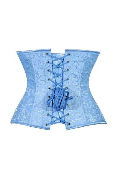Lavish Lt Blue Brocade Waist Cincher Under Bust Corset w/Front Busk Closure - Daisy Corsets