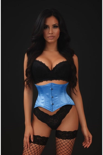 Lavish Lt Blue Satin Mini Cincher Underbust Corset Waist Cincher Busk Closure - Daisy Corsets