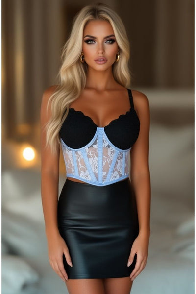 Lavish Lt Blue Sheer Lace Underwire Waist Cincher Corset - Daisy Corsets