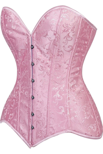 Lavish Lt Pink Brocade Overbust Corset W/Busk Closure - Daisy Corsets