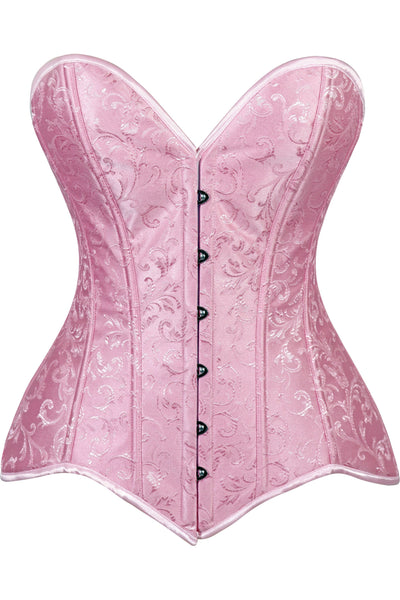 Lavish Lt Pink Brocade Overbust Corset W/Busk Closure - Daisy Corsets