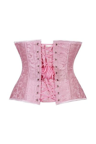 Lavish Lt Pink Brocade Waist Cincher Under Bust Corset w/Front Busk Closure - Daisy Corsets