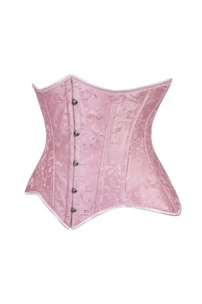 Lavish Lt Pink Brocade Waist Cincher Under Bust Corset w/Front Busk Closure - Daisy Corsets