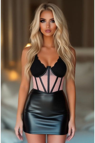Lavish Lt Pink Fishnet Underwire Open Cup Waist Cincher - Daisy Corsets