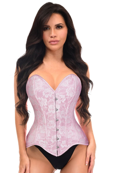 Lavish Lt Pink Lace Overbust Corset Sweetheart Neckline Busk Closure - Daisy Corsets