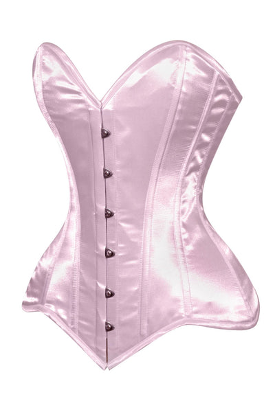 Lavish Lt Pink Satin Overbust Corset Sweetheart Neckline Busk Closure - Daisy Corsets