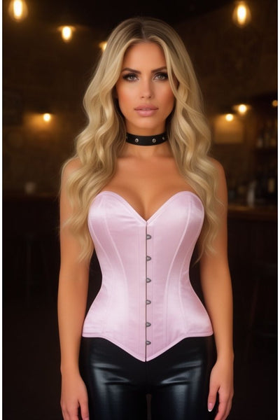 Lavish Lt Pink Satin Overbust Corset Sweetheart Neckline Busk Closure - Daisy Corsets