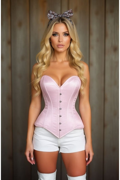 Lavish Lt Pink Satin Overbust Corset Sweetheart Neckline Busk Closure - Daisy Corsets