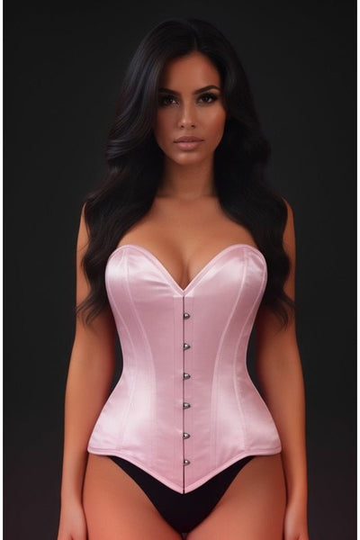 Lavish Lt Pink Satin Overbust Corset Sweetheart Neckline Busk Closure - Daisy Corsets