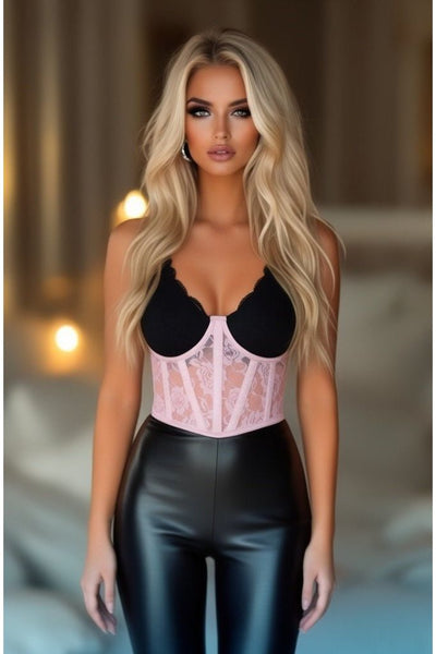 Lavish Lt Pink Sheer Lace Underwire Waist Cincher Corset - Daisy Corsets