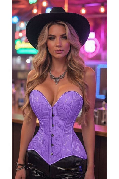 Lavish Lt Purple Brocade Overbust Corset W/Busk Closure - Daisy Corsets