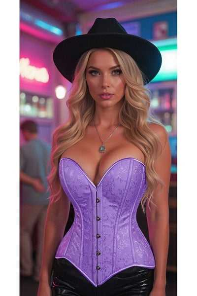 Lavish Lt Purple Brocade Overbust Corset W/Busk Closure - Daisy Corsets