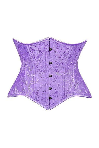 Lavish Lt Purple Brocade Waist Cincher Under Bust Corset w/Front Busk Closure - Daisy Corsets