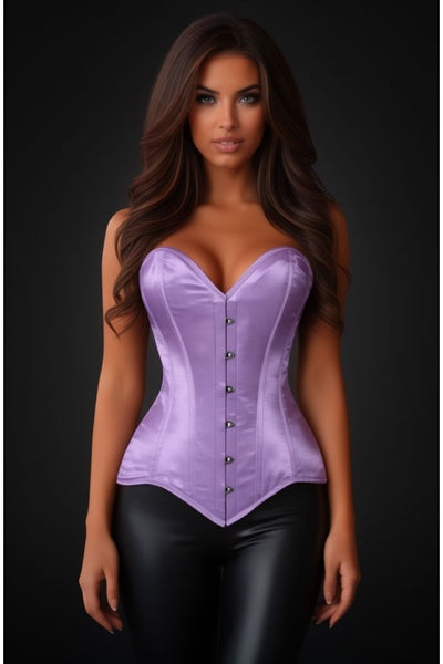 Lavish Lt Purple Satin Overbust Corset Sweetheart Neckline Busk Closure - Daisy Corsets