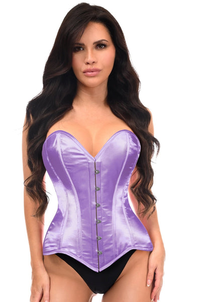 Lavish Lt Purple Satin Overbust Corset Sweetheart Neckline Busk Closure - Daisy Corsets