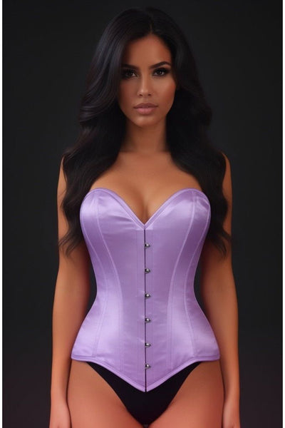 Lavish Lt Purple Satin Overbust Corset Sweetheart Neckline Busk Closure - Daisy Corsets