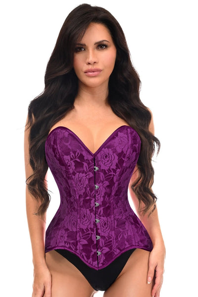 Lavish Magenta Lace Overbust Corset Sweetheart Neckline Busk Closure - Daisy Corsets