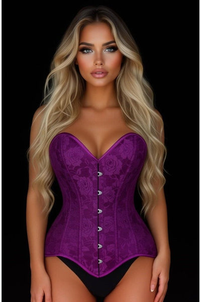 Lavish Magenta Lace Overbust Corset Sweetheart Neckline Busk Closure - Daisy Corsets