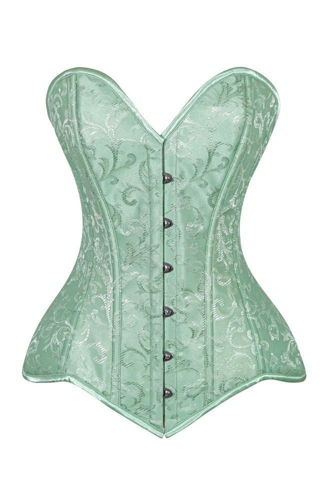 Lavish Mint Green Brocade Overbust Corset W/Busk Closure - Daisy Corsets