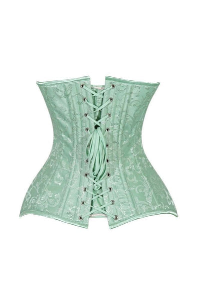 Lavish Mint Green Brocade Overbust Corset W/Busk Closure - Daisy Corsets