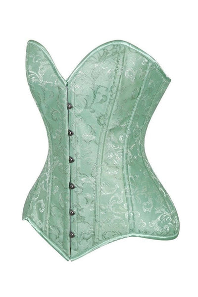 Lavish Mint Green Brocade Overbust Corset W/Busk Closure - Daisy Corsets