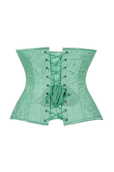 Lavish Mint Green Brocade Waist Cincher Under Bust Corset w/Front Busk Closure - Daisy Corsets