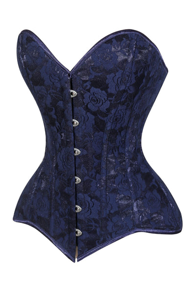 Lavish Navy Blue Lace Overbust Corset Sweetheart Neckline Busk Closure - Daisy Corsets