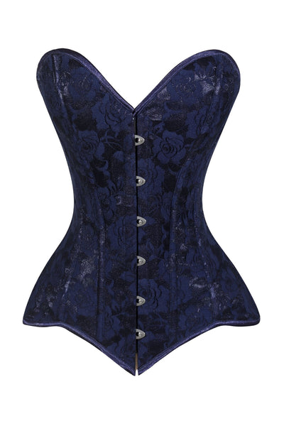 Lavish Navy Blue Lace Overbust Corset Sweetheart Neckline Busk Closure - Daisy Corsets