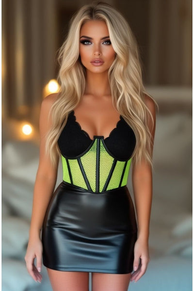 Lavish Neon Green Fishnet Underwire Open Cup Waist Cincher - Daisy Corsets