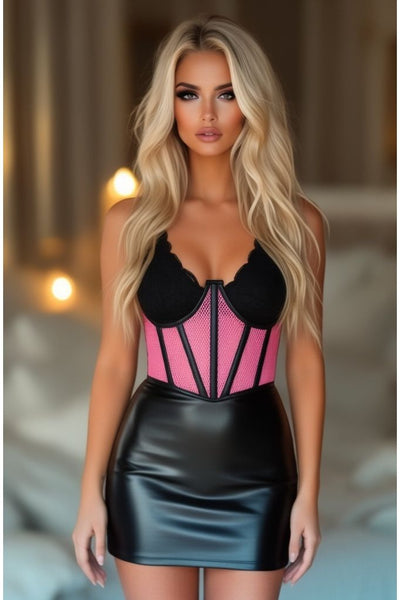 Lavish Pink Fishnet Underwire Open Cup Waist Cincher - Daisy Corsets