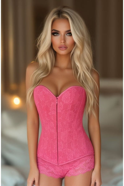 Lavish Pink Lace Overbust Corset w/Zipper - Daisy Corsets
