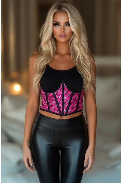 Lavish Pink Plaid Satin Open Cup Waist Cincher - Daisy Corsets