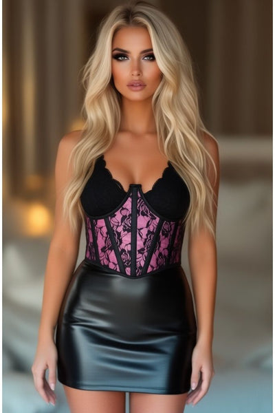 Lavish Pink w/Black Lace Overlay Open Cup Waist Cincher - Daisy Corsets