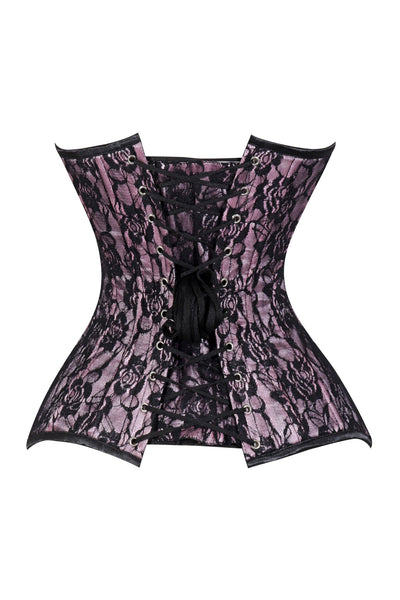 Lavish Pink/Black Lace Overbust Corset Sweetheart Neckline Busk Closure - Daisy Corsets