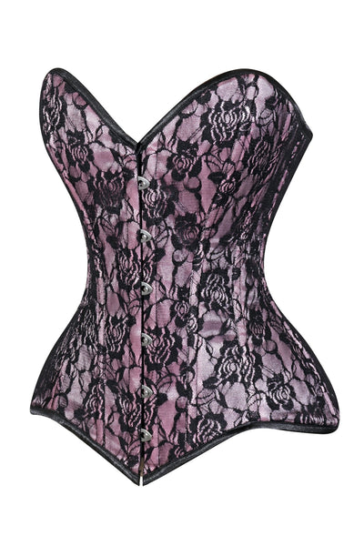 Lavish Pink/Black Lace Overbust Corset Sweetheart Neckline Busk Closure - Daisy Corsets