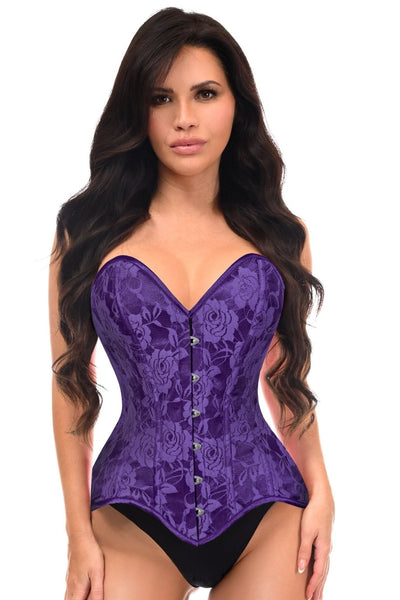 Lavish Purple Lace Overbust Corset Sweetheart Neckline Busk Closure - Daisy Corsets