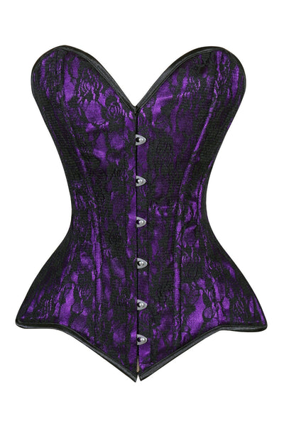 Lavish Purple/Black Lace Overbust Corset Sweetheart Neckline Busk Closure - Daisy Corsets