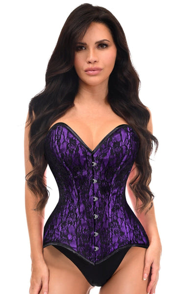 Lavish Purple/Black Lace Overbust Corset Sweetheart Neckline Busk Closure - Daisy Corsets