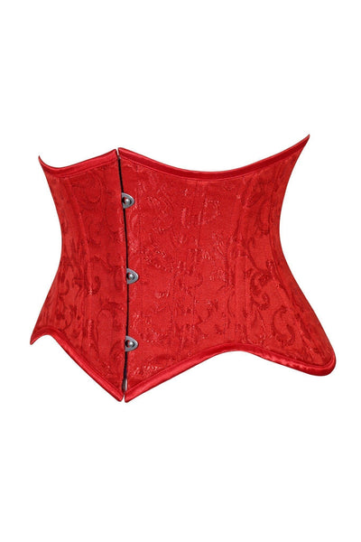 Lavish Red Brocade Mini Cincher Underbust Corset Waist Cincher Busk Closure - Daisy Corsets