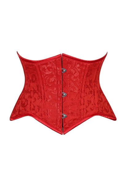 Lavish Red Brocade Mini Cincher Underbust Corset Waist Cincher Busk Closure - Daisy Corsets