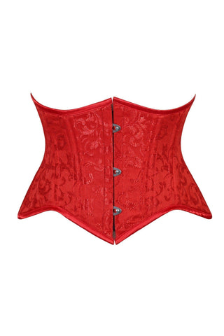 Lavish Red Brocade Mini Cincher Underbust Corset Waist Cincher Busk Closure - Daisy Corsets