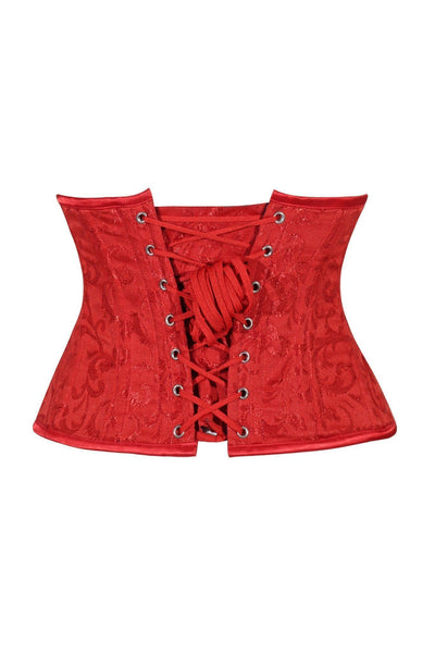 Lavish Red Brocade Mini Cincher Underbust Corset Waist Cincher Busk Closure - Daisy Corsets