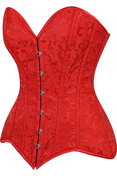 Lavish Red Brocade Overbust Corset W/Busk Closure - Daisy Corsets